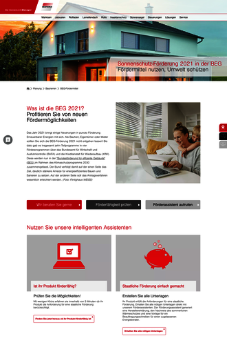 Screenshot des Warema-Förderassistenten