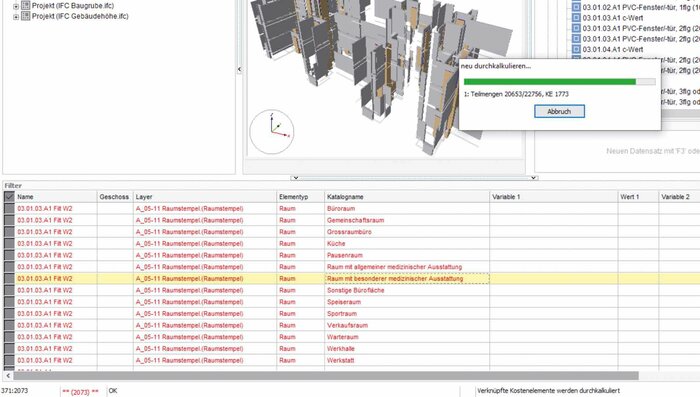 Filter in Bechmann BIM, mit denen die Kostenelemente auf das jeweilige Projekt angepasst werden können.