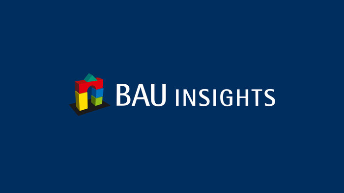 Logo der Weltleitmesse BAU und der Schriftzug Bau Insights auf blauem Hintergrund
