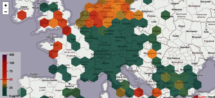 Karte mit Daten zur Luftqualität
