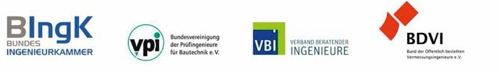 die Bundesingenieurkammer (BIngK), die Bundesvereinigung der Prüfingenieure für Bautechnik e.V. (vpi), der Verband Beratender Ingenieure (VBI) und der Bund der Öffentlich bestellten Vermessungsingenieure e.V. (BDVI)