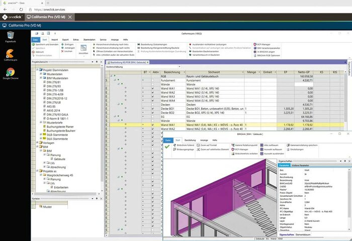 Bearbeitung eines BIM2AVA-Modells mit California.pro in der Cloud via Webbrowser.