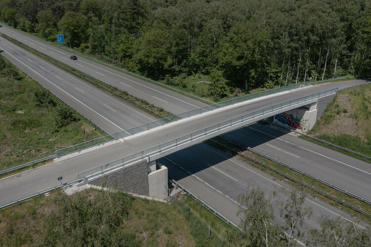 Pilotbrücke Stokkumer Straße, Emmerich, aus der Vogelperspektive