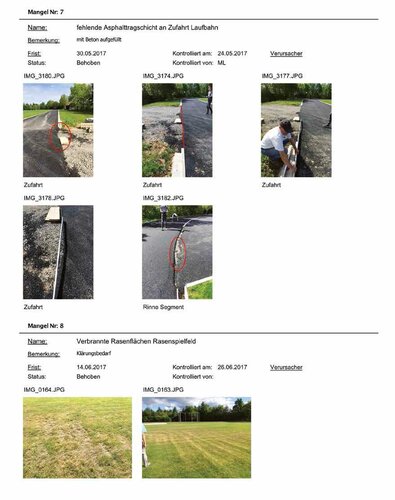 Baustellenaktivitäten und Mängel werden digital erfasst und anhand von Fotos in Berichten dokumentiert.