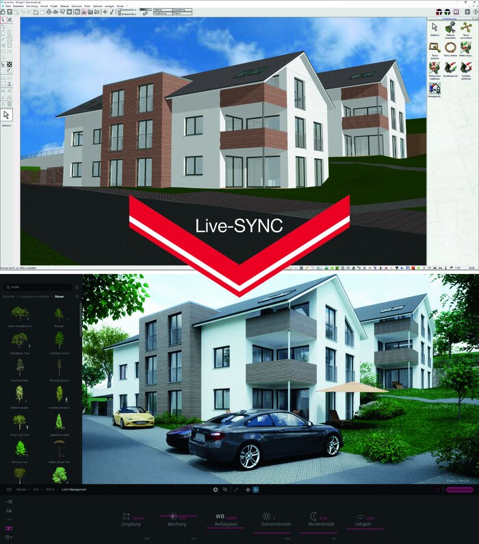 3D Modell des Hauses und Foto des fertigen Hauses