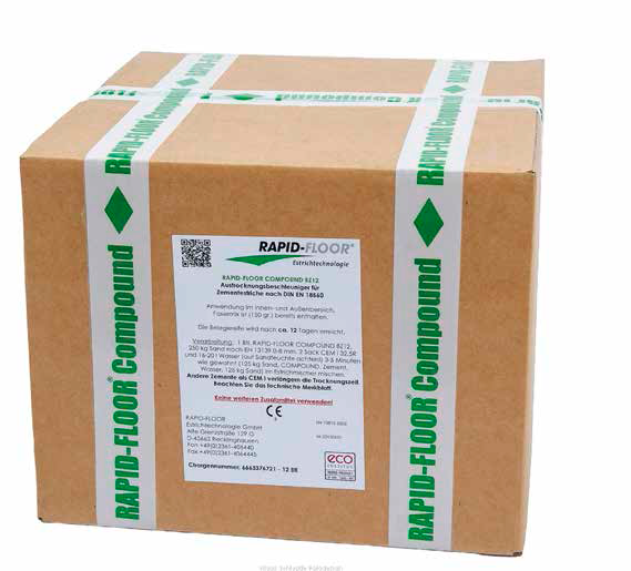 Das Kernprodukt des Herstellers Rapid-Floor ist der auf chemiefreien Rohstoffen basierende Estrich-Trocknungsbeschleuniger „BZ12“ in Pulverform für schnellere Belegereife.