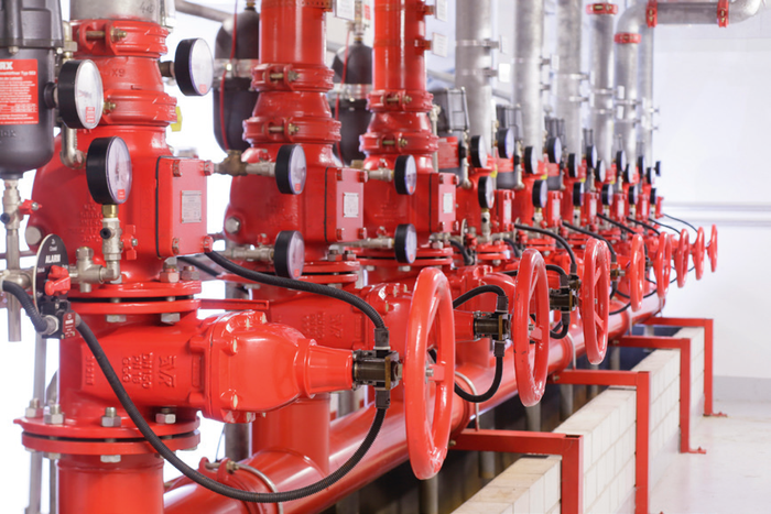 Sprinklerzentrale im Neubau des Büro- und Geschäftsgebäudes MÜ4 in München.