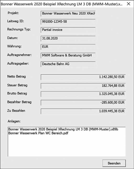 Darstellung einer XRechnung im MWM-Viewer.
