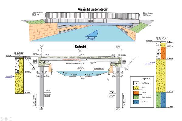 Systemabmessungen und Lageplan der WIB-Brücke
