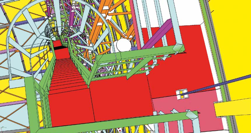 3D-Modell der Anlage mit deutlich erkennbarem Halteseil mitten in der Plattform.