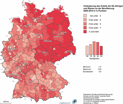 Veränderung des Anteils der über 64-Jährigen an der Bevölkerung.