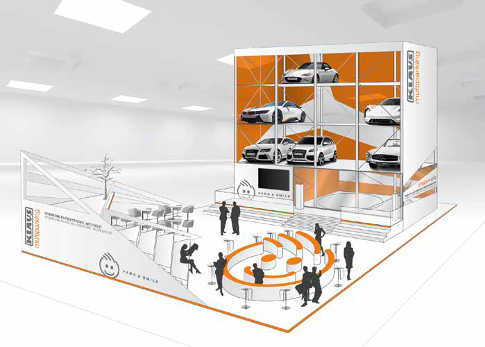 Klaus Multiparking präsentiert an seinem Stand beispielsweise das vollautomatische Parksystem „MasterVario“.