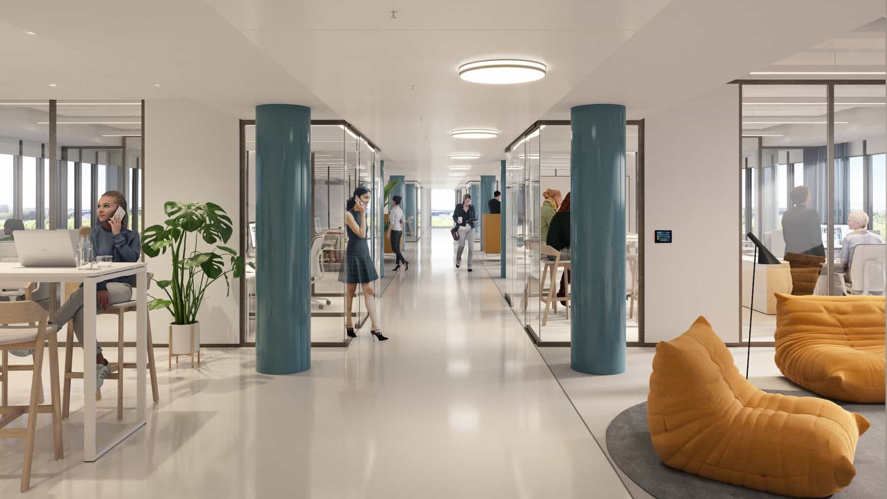 Visualisierung der modernen Arbeitsflächen im Arne Jacobsen Haus in Hamburg © KSP Engel GmbH für AJH GmbH