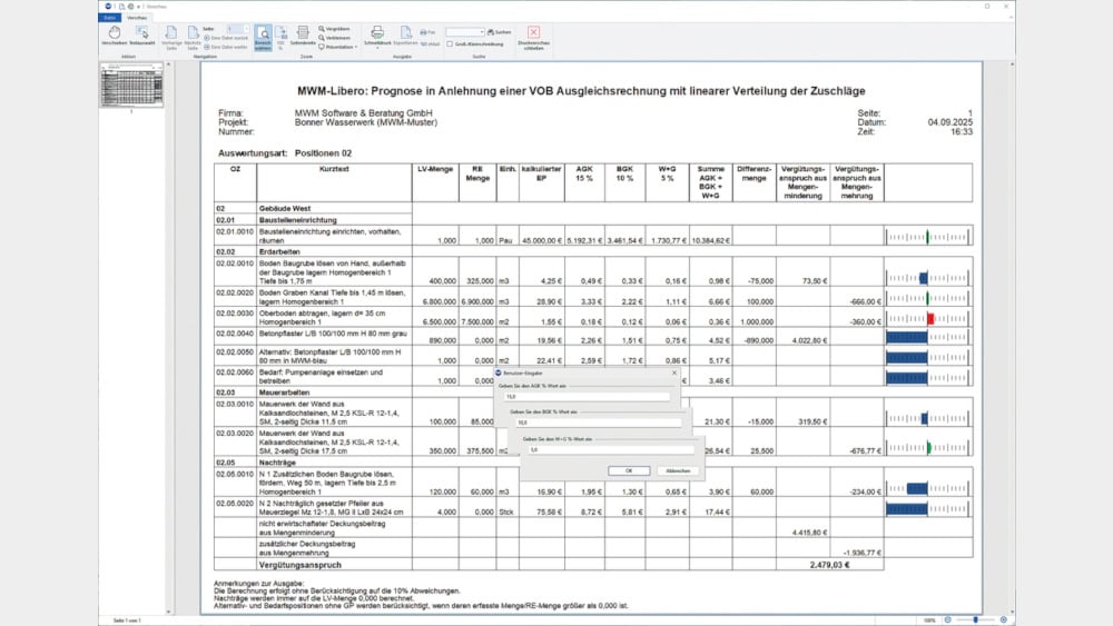 Abfrage der Umlagenwerte und Darstellung der Ausgleichsrechnung © MWM Software & Beratung GmbH, Bonn