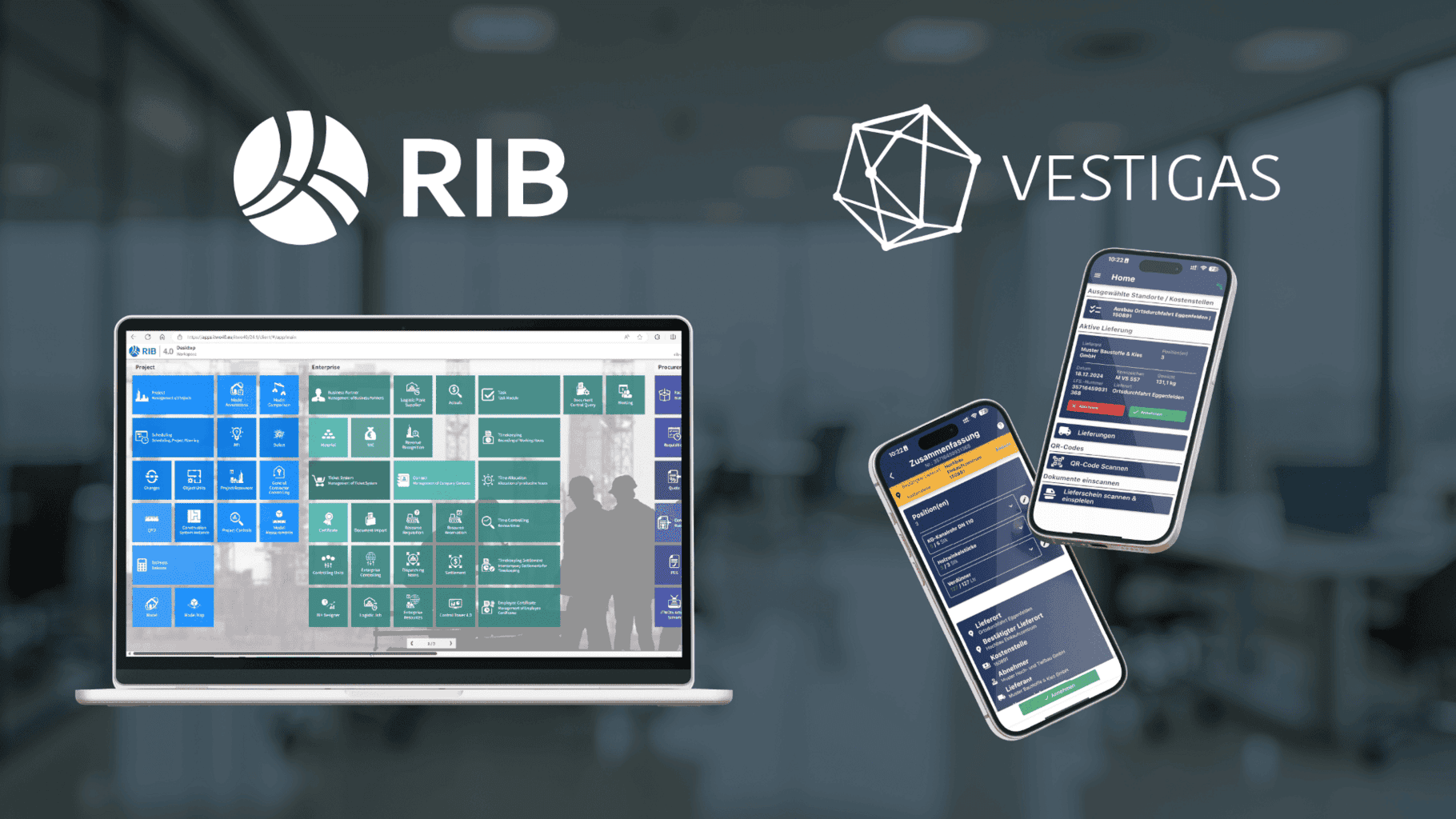 Automatisierte Übergabe der Lieferdaten zwischen VESTIGAS und RIB. Der Lieferschein lässt sich somit vollkommen digital von der Baustelle bis zur Leistungsmeldung in RIB 4.0 bringen. © RIB Software GmbH