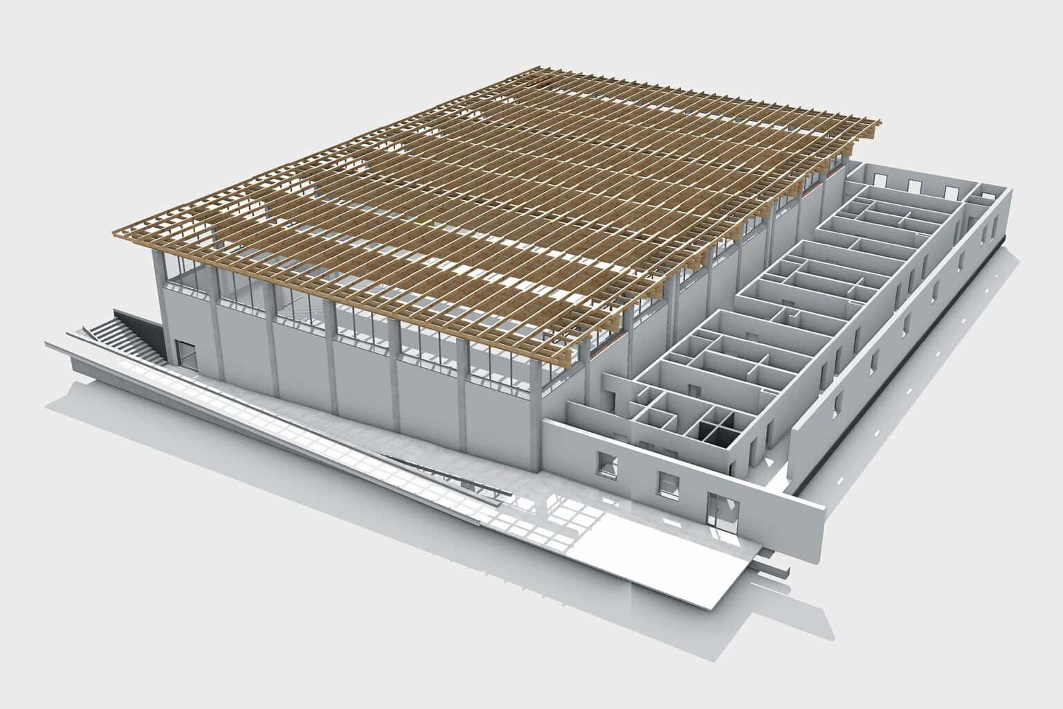 Abbildung 1: Die 3D-Planung mit BIMwood dient als Grundlage für den standardisierten Datenaustausch unter allen Akteuren – von der Planung bis zur Umsetzung eines Holzbauprojektes. Bild: Lattke Architekten