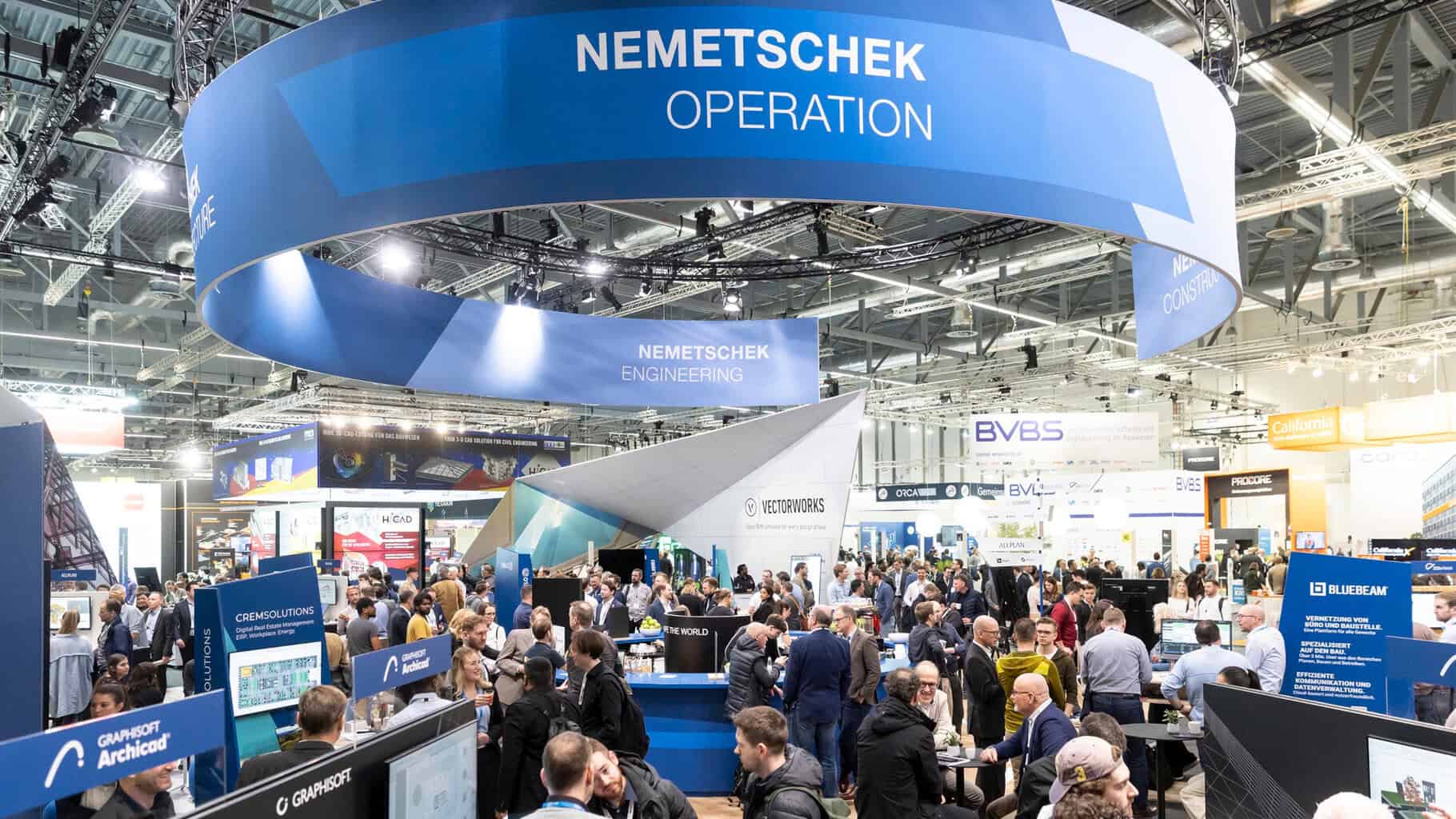 Bluebeam präsentiert auf der digitalBAU durchgängige Workflows und intelligente KI-Lösungen für das Baumanagement auf dem Gemeinschaftsstand der Nemetschek Group in der Halle 8, Stand 402. © Messe München GmbH
