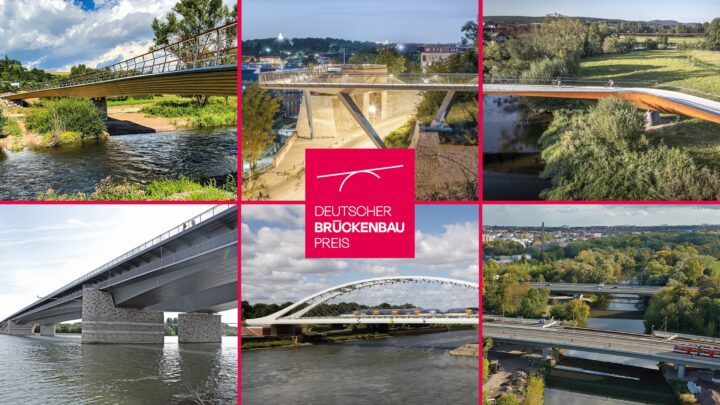 Deutscher Brückenbaupreis 2025: Preisverleihung am 19. März in Dresden © (oben) Lukas Osterloff, Steven Neukirch, Mayr Ludescher, (unten) Frank Heinen, Wilfried Dechau, HELLO STUDIO W