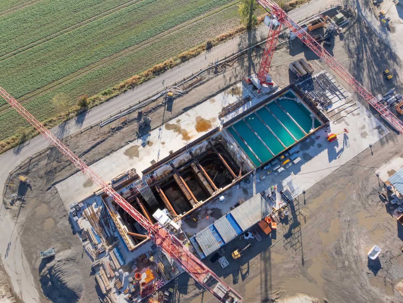 Die Zielbaugrube in Wischhafen ist bereit, hier wird die Tunnelbohrmaschine Elsa ankommen. © PORR