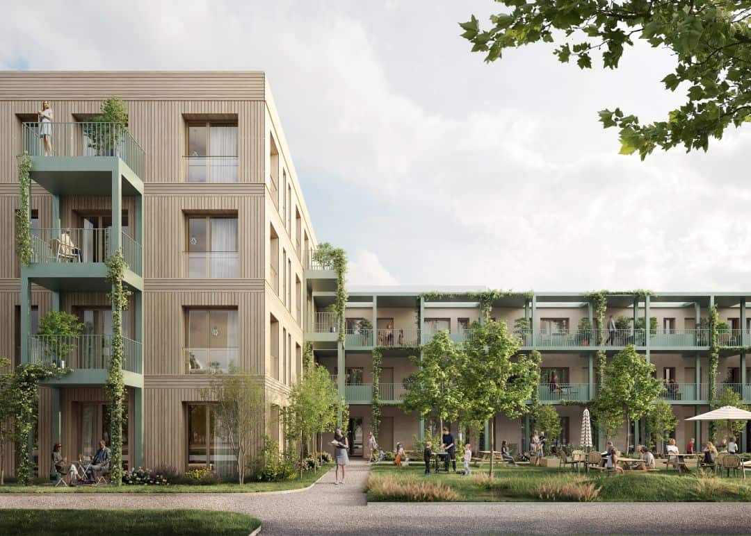 Im Baden-Württembergischen Kernen entsteht das Quartier Hangweide als sozial geförderter Wohnungsbau. Bild: blocher partners Architekten