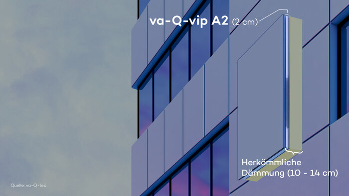 Die neuen Vakuumisolationspaneele va-Q-vip A2 ermöglichen bei gleicher Dämmwirkung mehr Nutzfläche in Gebäuden mit Brandschutzanforderung A2. © va-Q-tec
