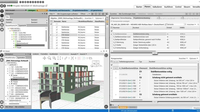 Die automatische Zuordnung von Elementen und Positionen aus IFC-Modellen beschleunigt den Bemusterungsvorgang in NEVARIS Build 2025.1 und macht die Arbeit mit BIM-Modellen intuitiver sowie effizienter. © NEVARIS