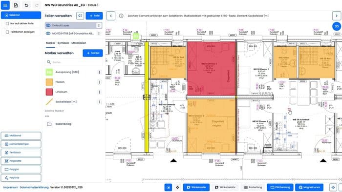 In GRAVA connect importierter PDF-Plan mit Markern. © SOFTTECH GmbH