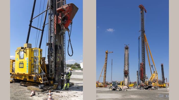 Herstellung Frankipfähle NG® und mehrere Rammgeräte parallel im Einsatz © Porr