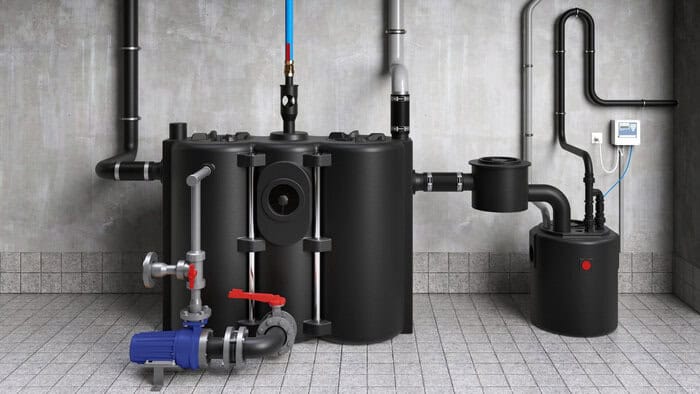 SFA-Sanibroy-Sanibox-2-ZPK: Die zweimotorige Hochleistungshebeanlage für Grauwasser ist für den Einsatz hinter Fettabscheidern geeignet. © SFA Deutschland GmbH