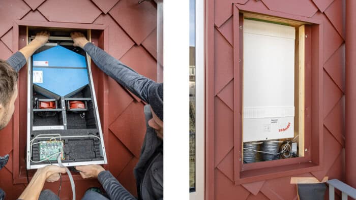 Einbau des kompakten Systems, das optional versteckt in der Wand montiert werden kann; bei gleichzeitig gewohnt hoher Leistung und Effizienz.© Zehnder Group Deutschland GmbH, Lahr