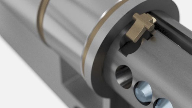 Die partielle Hinterschnittkontur auf dem Schlüssel sowie im Kernprofil ist ein wirksames Hindernis gegen unerwünschte Schlüsselkopien. © Winkhaus