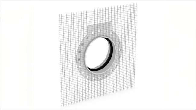 Mit StoElement Tube SL lassen sich Rohre risssicher durch Dämmsysteme führen. Es misst 330 x 330 mm und ist für Rohr-Außendurchmesser mit 50, 75, 90, 110 und 125 mm verfügbar. © Sto SE & Co. KGaA