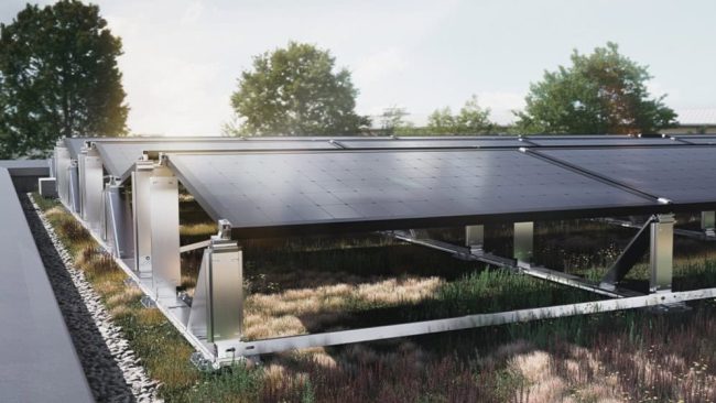 PMT EVO GREEN ist ein PV-Montagesystem für begrünte Dächer. © Premium Mounting Technologies GmbH & Co. KG (PMT)