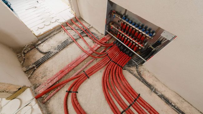 Aufgrund der großen Menge der Zu- und Ableitungen ist vor dem Heizkreisverteiler – meist im Flurbereich – mit einer überproportional hohen Wärmeabgabe zu rechnen. © Jens Hartmann/James Hardie