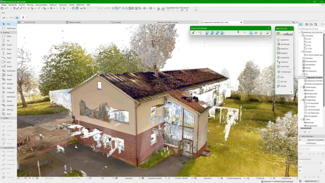 BIMmTool ist ein Add-on für Archicad, das Punktwolken-Workflows unterstützt. Es ermöglicht den direkten Import gängiger Punktwolkenformate in Archicad, um anschließend in der Planungssoftware exakte Bestandsmodelle eines Bauwerks zu erzeugen. © BIMm Solutions, 2025