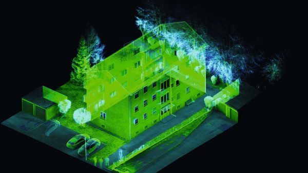 Nachdem die Fassade gescannt ist, liefert der Sto Klimaservice ein Punktwolken-Bild vom Gebäude. In kurzer Zeit liegen hochpräzise Daten für die Sanierungs-Planung vor. Bild: Sto SE & Co. KGaA