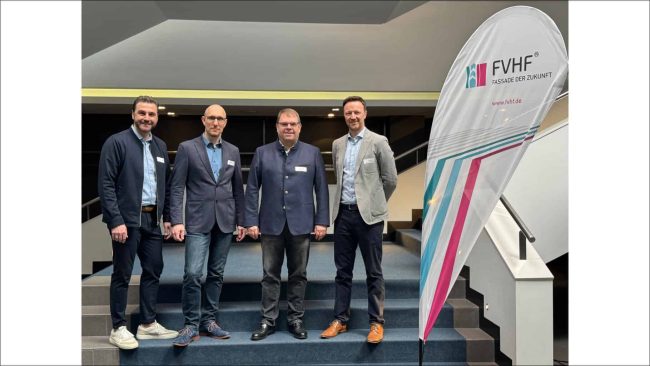Der neue FVHF-Vorstand: v.l.n.r. Daniel Gerstner (EJOT SE & Co. KG), Holger Dietrich (Hilti Deutschland AG), Sven Bohnsack (James Hardie Europe GmbH) und Tom Clayton (Etex Germany Exteriors GmbH). © FVHF