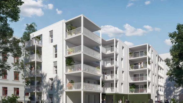 Die Deutsche Investment plante in Berlin-Charlottenburg zwei freistehende Mehrfamilienhäuser mit insgesamt 70 Wohneinheiten im großen Innenhof eines Wohnquartiers. Jede Wohnung hat einen privaten Balkon oder eine Terrasse. © Deutsche Investment Kapitalverwaltung AG
