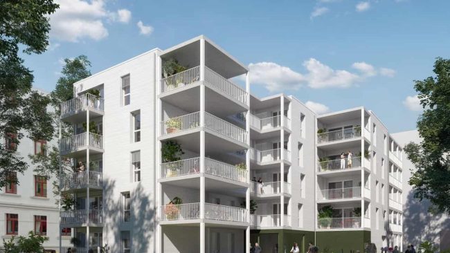 Die Deutsche Investment plante in Berlin-Charlottenburg zwei freistehende Mehrfamilienhäuser mit insgesamt 70 Wohneinheiten im großen Innenhof eines Wohnquartiers. Jede Wohnung hat einen privaten Balkon oder eine Terrasse. © Deutsche Investment Kapitalverwaltung AG