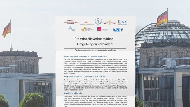 Freie Berufe fordern: Fremdbesitzverbot stärken – Umgehungen verhindern © BStBK/DIB