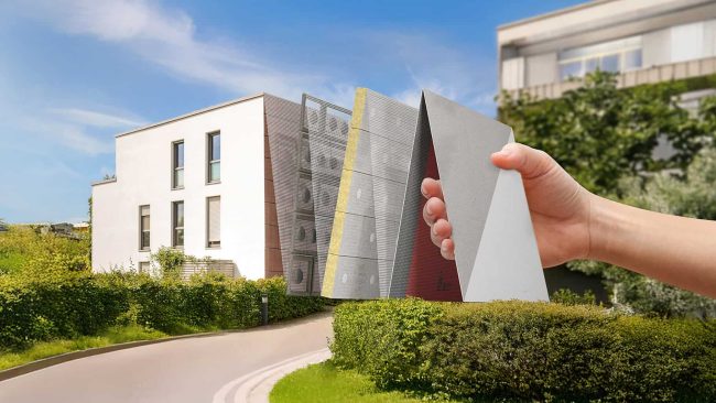 Heck MW ecoCYCLE ist ein zum Patent angemeldetes, rückbaubares und gleichzeitig sortenrein trennbares Wärmedämm-Verbundsystem. © Heck Wall Systems