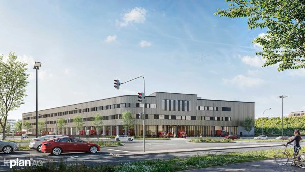 In der Pfnorstraße entsteht Darmstadts neue Hauptfeuerwache, ein moderner Standort für die städtische Gefahrenabwehr. © Visualisierung: kplan AG