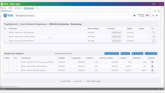 Mit RIB TenderConnect ist die Angebotsvergabe unmittelbar an eines der größten Nachunternehmernetzwerke innerhalb der DACH-Region mit über 160.000 Nachunternehmern angebunden. © RIB Software GmbH