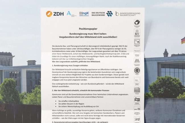 Positionspapier der Planungs- und Bauwirtschaft zur Vergabereform © DIB