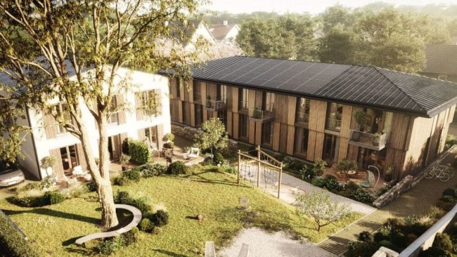 Das Schweinfurter Wohn- und Forschungsprojekt „Paul & Rosa“ setzt auf kreislauffähiges und wohngesundes Bauen. © SMPL München