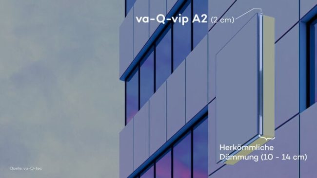 Die neuen Vakuumisolationspaneele va-Q-vip A2 ermöglichen bei gleicher Dämmwirkung mehr Nutzfläche in Gebäuden mit Brandschutzanforderung A2. © va-Q-tec
