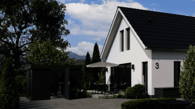 Hörmann erweitert sein Sortiment an Stauraumsystemen um die neuen Juno-Gerätehäuser. Diese sind in zwei Motiven