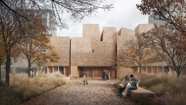 In Kopenhagen realisiert ZÜBLIN einen spektakulären Kirchenbau in nachhaltiger Holzbauweise. © Henning Larsen Ørestad Church © Vivid Vision 2022