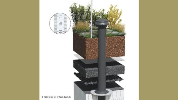 Die Mündungsöffnung liegt mindestens 15 Zentimeter über der obersten Auflagefläche – so wird das Eindringen von Wasser verhindert © Fleck GmbH