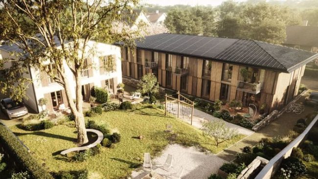 Das Schweinfurter Wohn- und Forschungsprojekt „Paul & Rosa“ setzt auf kreislauffähiges und wohngesundes Bauen. © Rendering: SMPL München